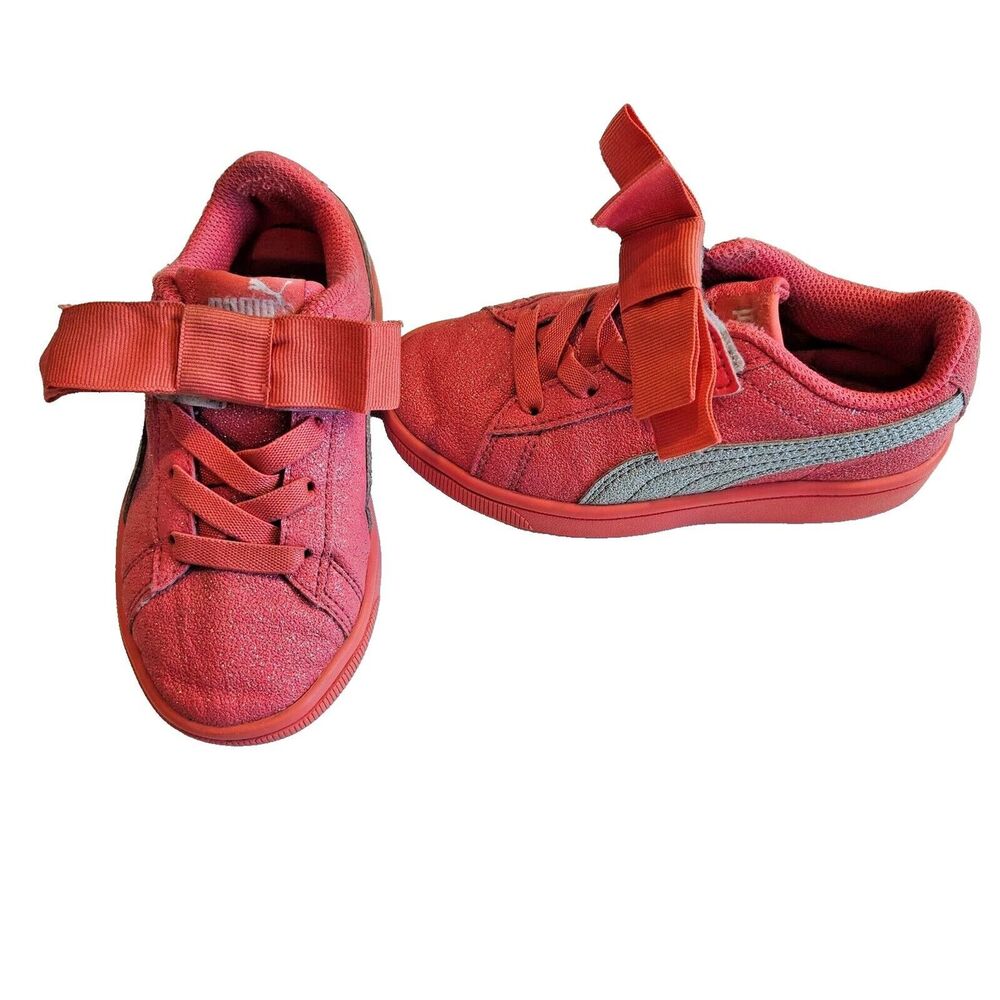 Puma Kids Girls Sneakers Size 11c Pink Glitter Oversized Bow Strap Shoes